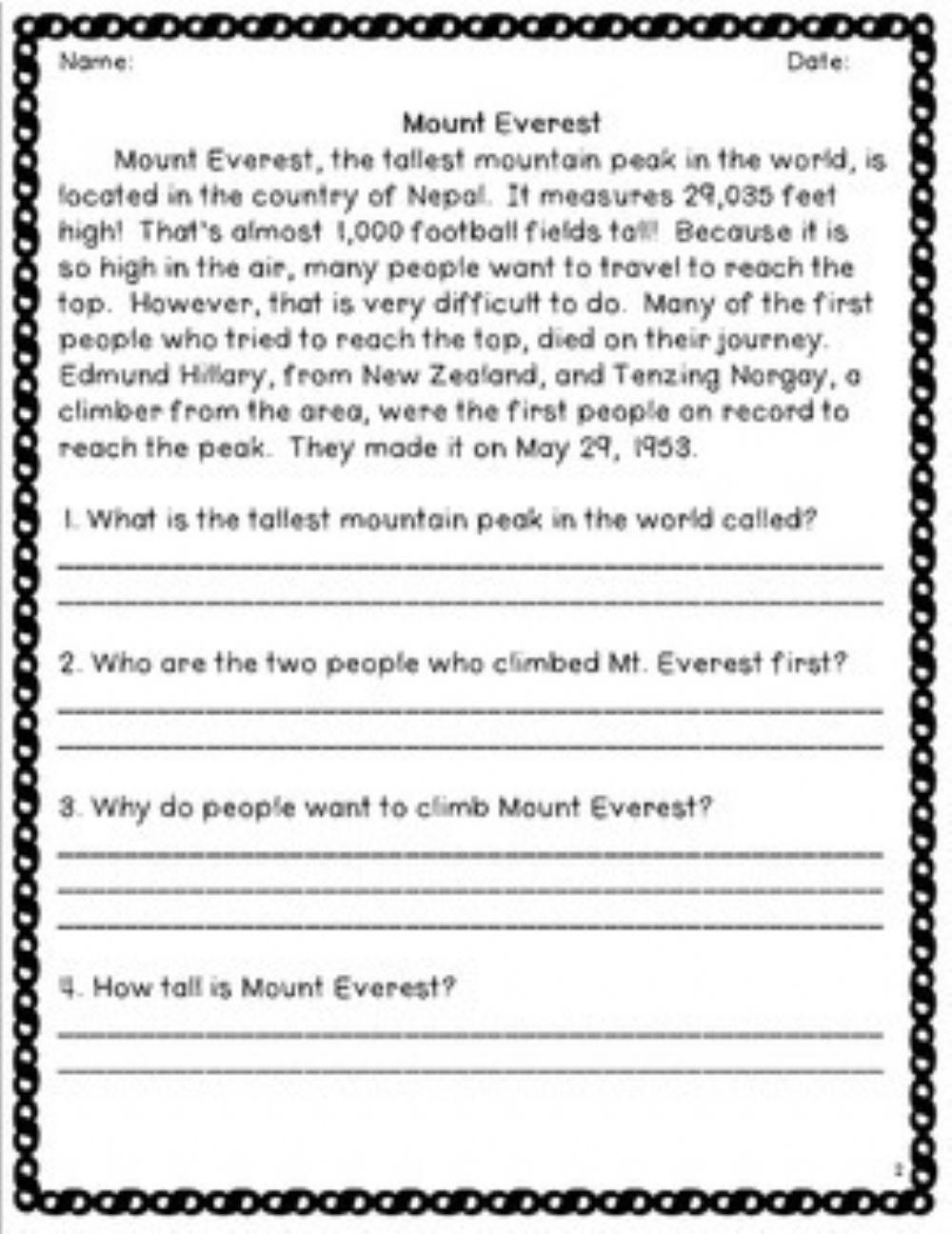 Exercise -1 (LIVEWORKSHEETS)- Reading Comprehension with open-ended questions