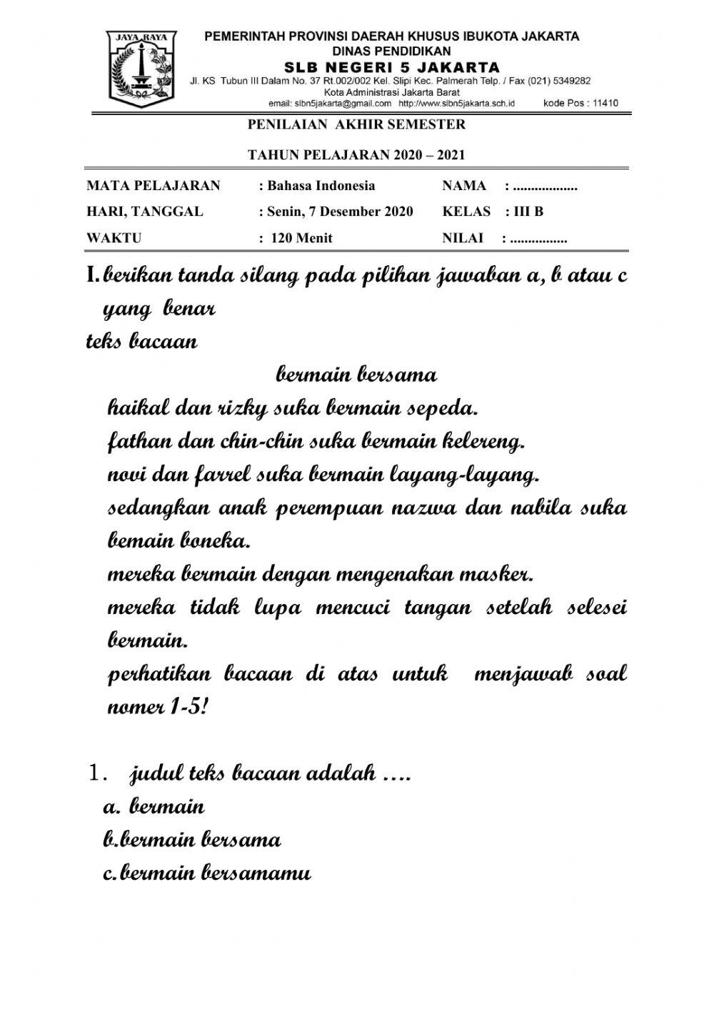 Penilaian Akhir Semester Bahasa Indonesia