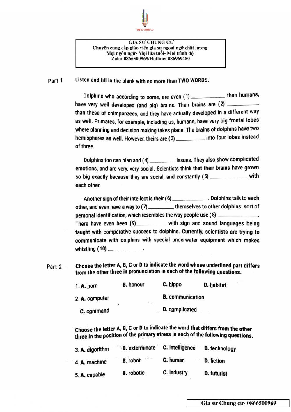 Lớp 12 - Kiểm tra 45 phút Unit 6,7