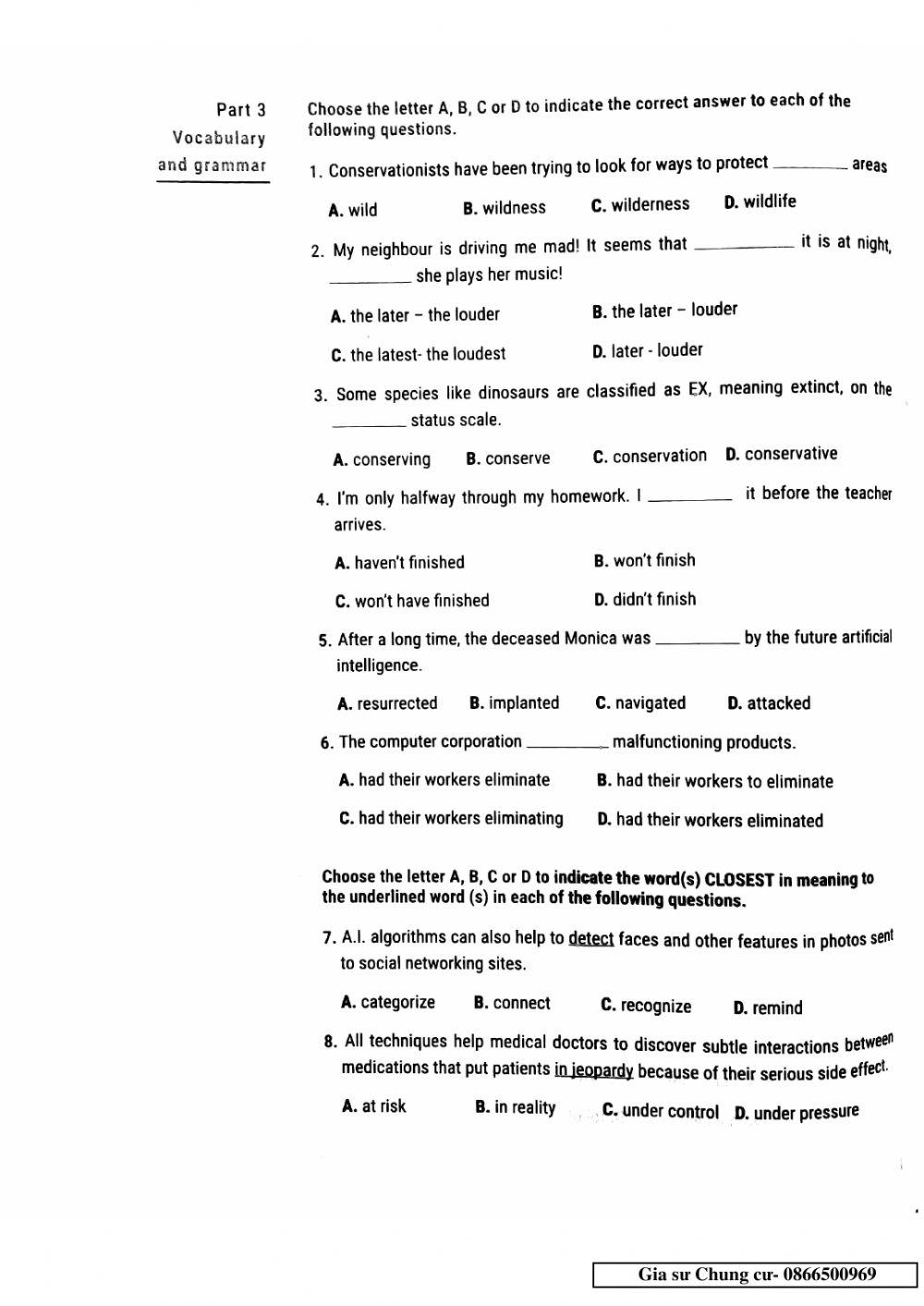 Lớp 12 - Kiểm tra 45 phút Unit 6,7