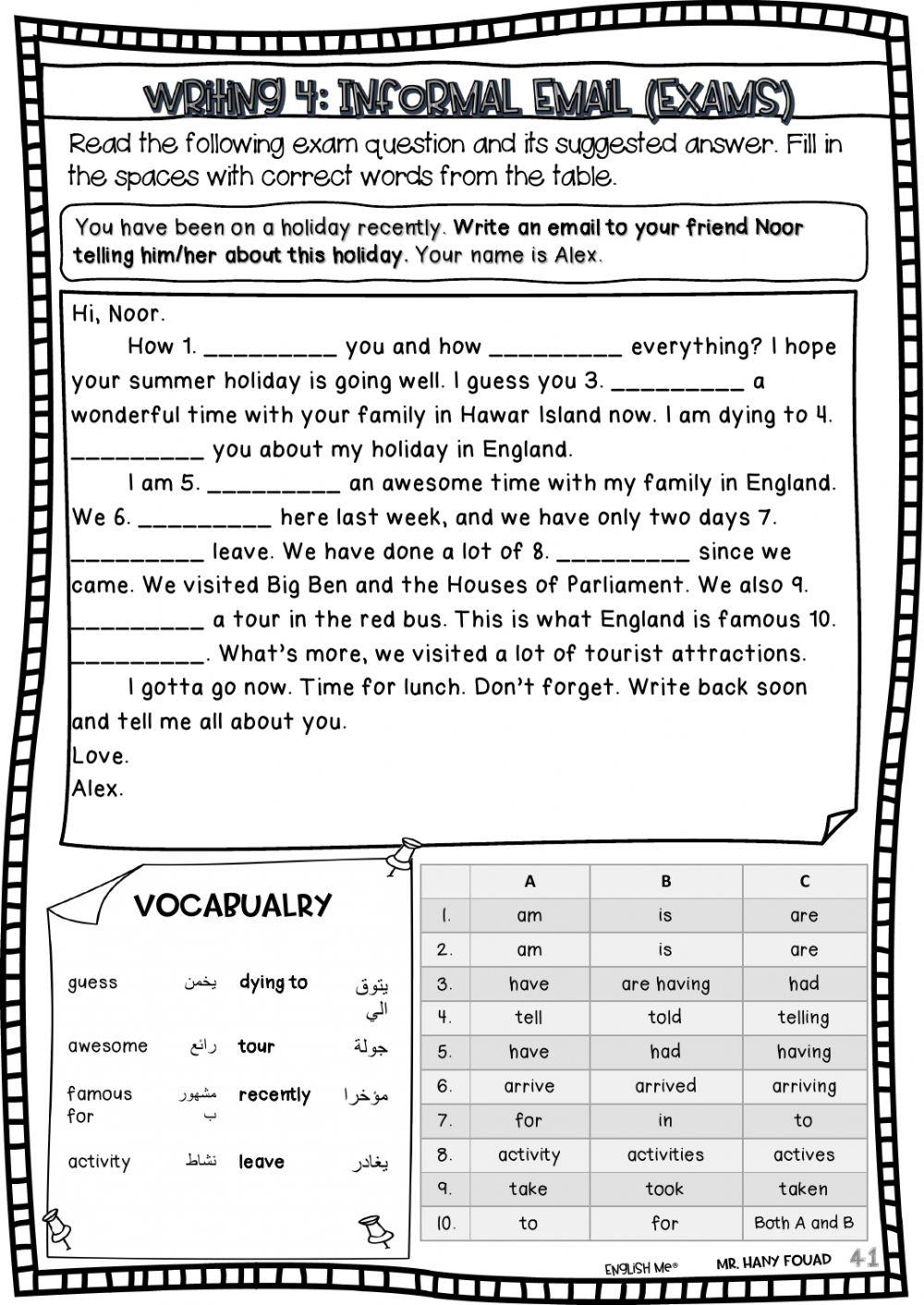 Writing an informal email cloze test