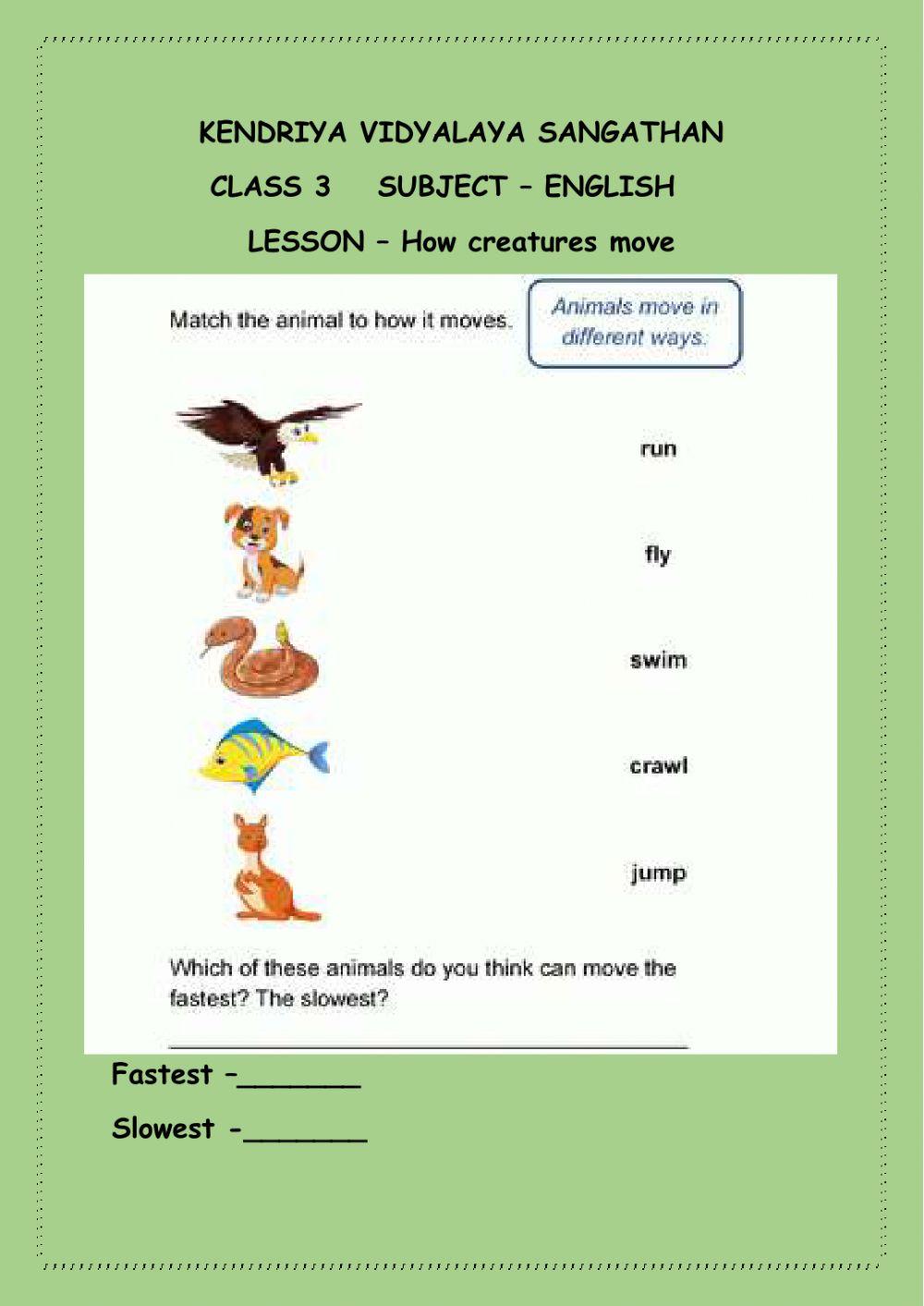 Class 3 English How creatures move