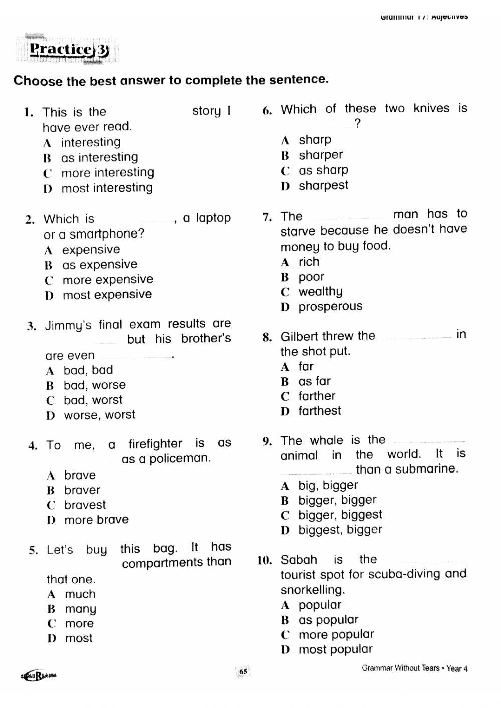 Year 4 Grammar - Comparative & Superlative forms of Adjectives