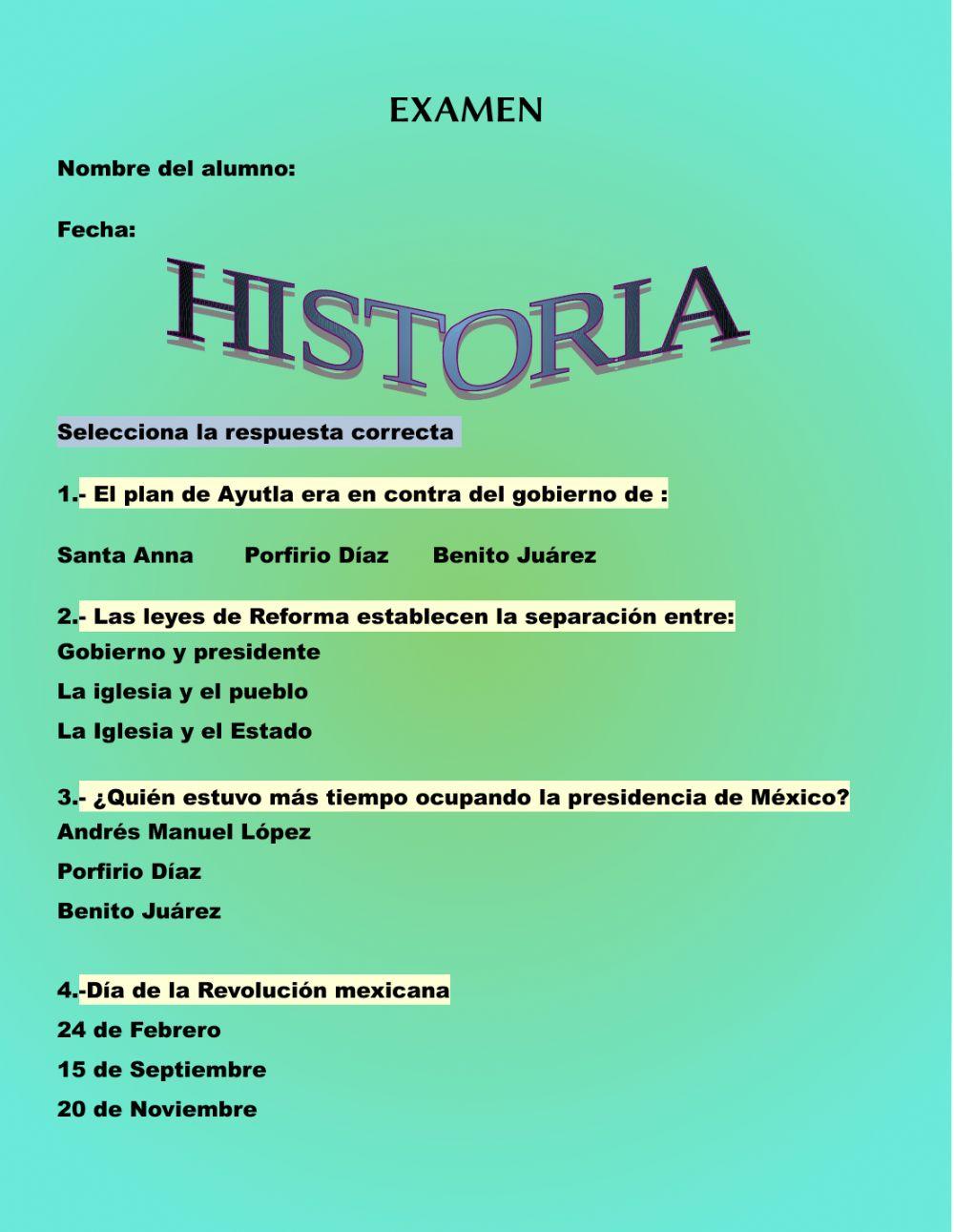 Evaluación de Historia