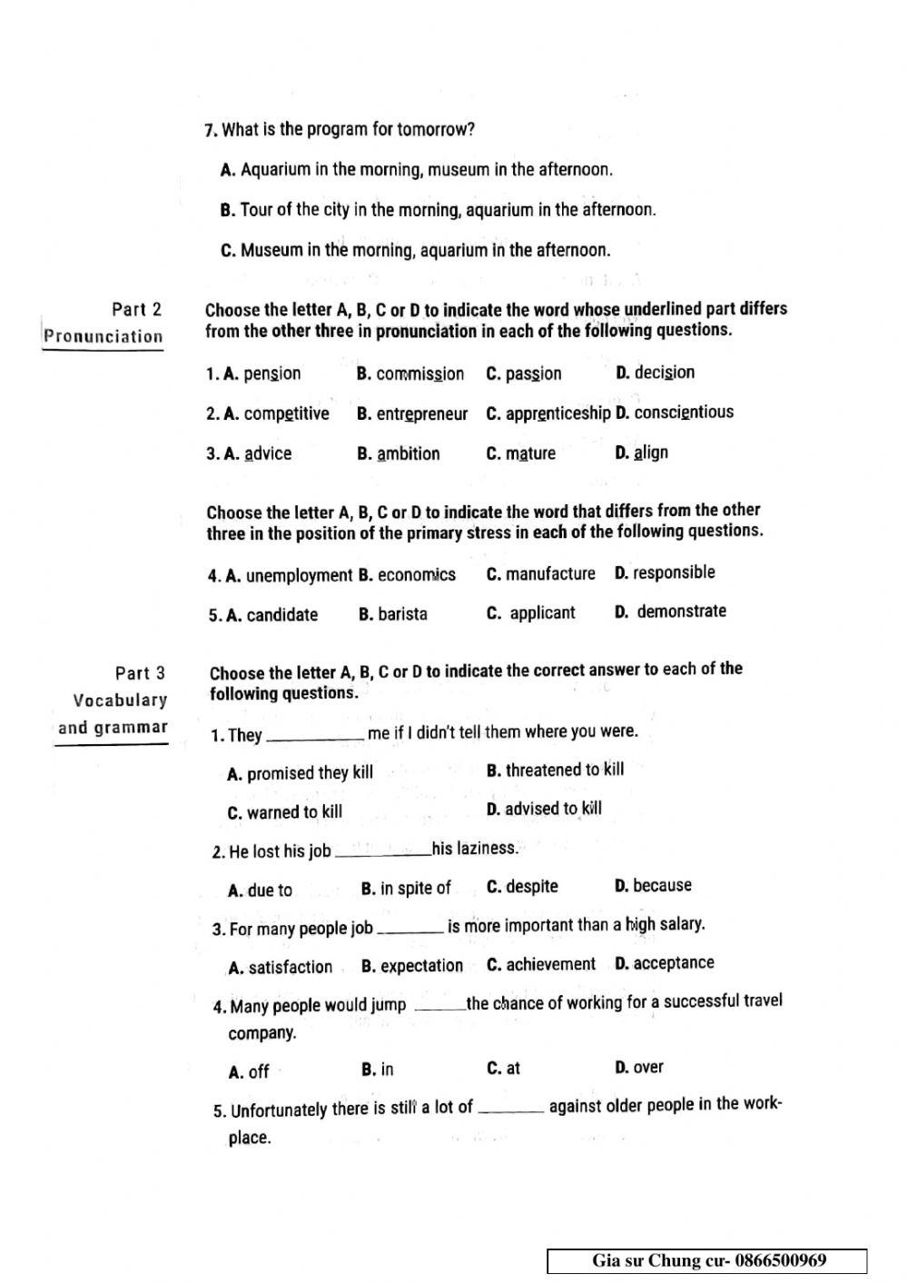 Lớp 12 - Kiểm tra 45 phút Unit 8,9,10