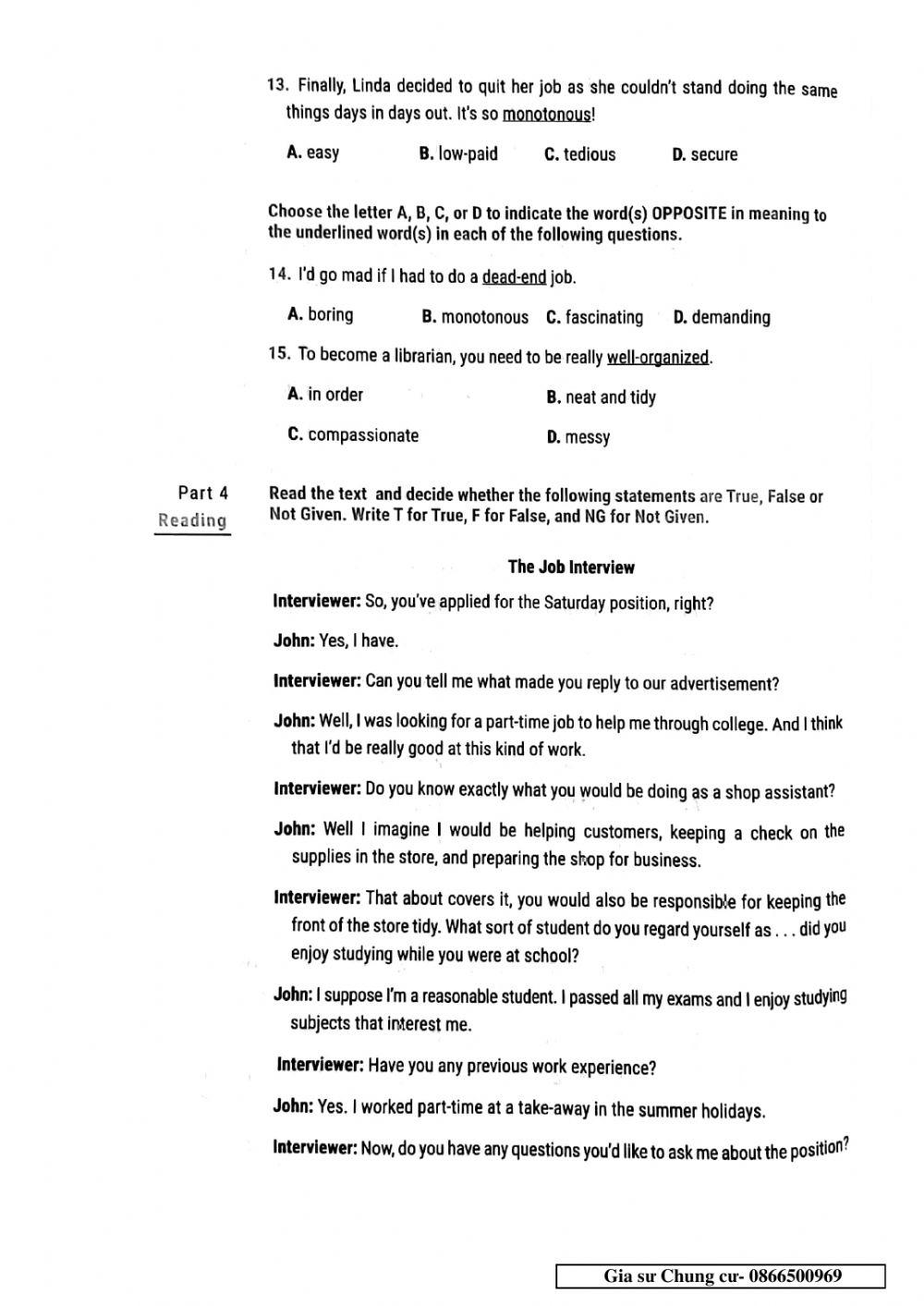 Lớp 12 - Kiểm tra 45 phút Unit 8, 9, 10