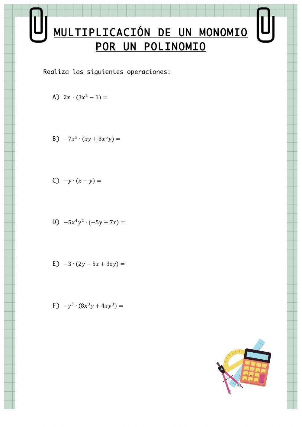 Multiplicación de un monomio por un polinomio