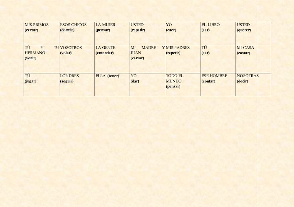 Presente de indicativo irregulares