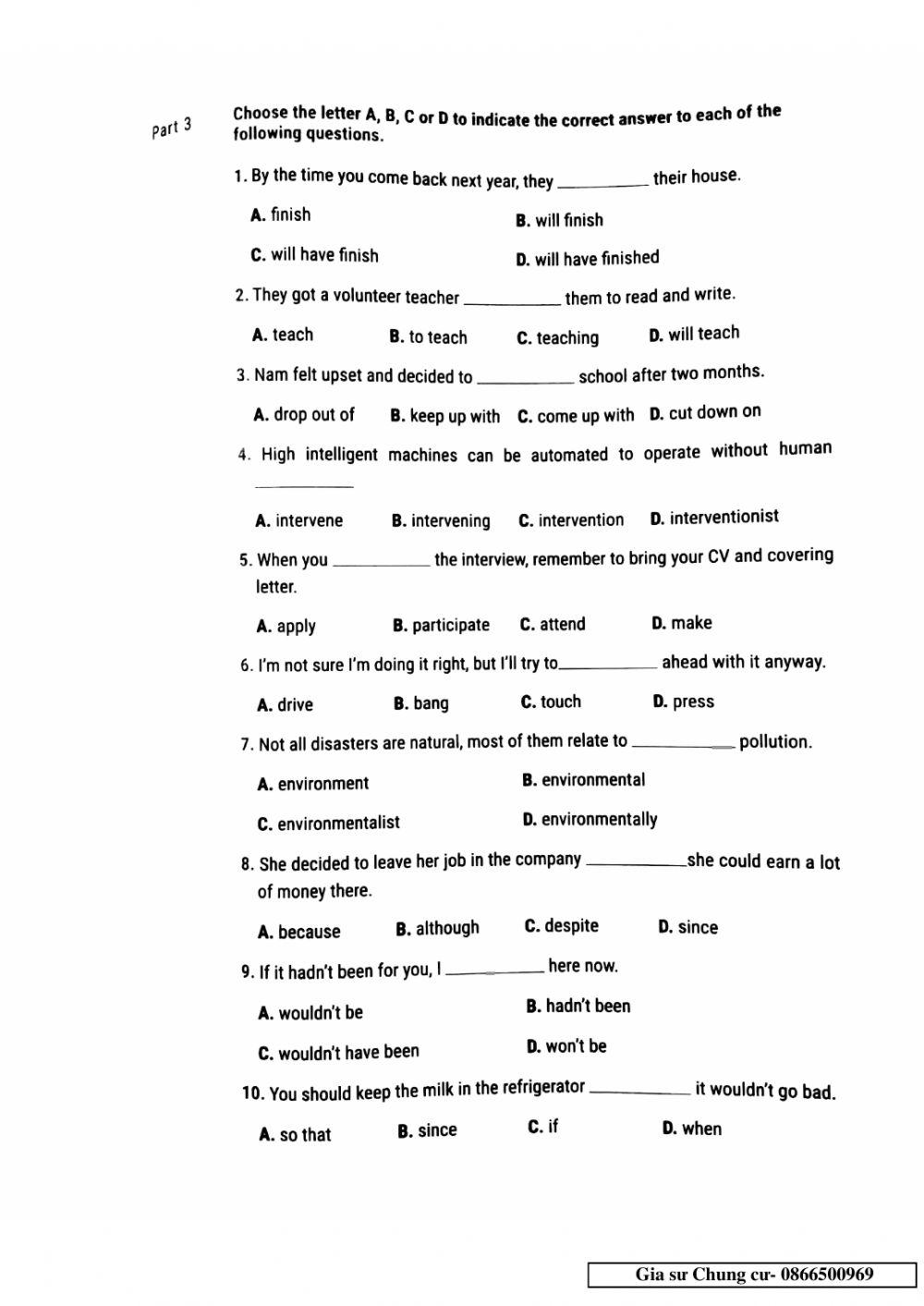 Lớp 12 - Kiểm tra 45 phút Unit 8,9,10