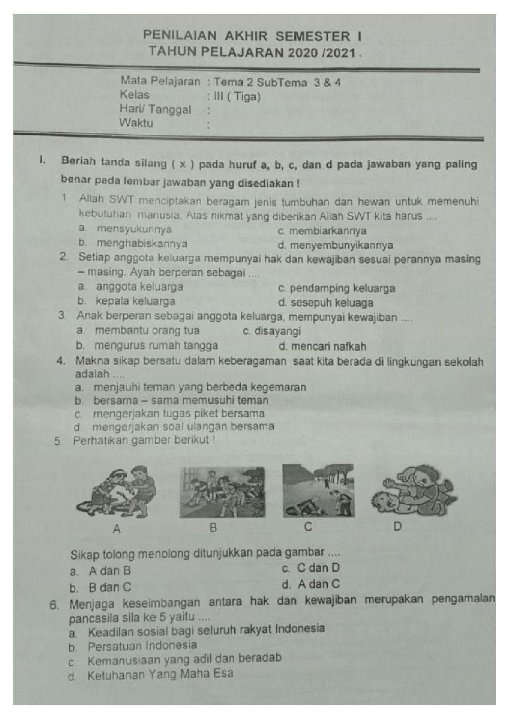 PAS Tematik Tema 2 Sub Tema 3 dan 4