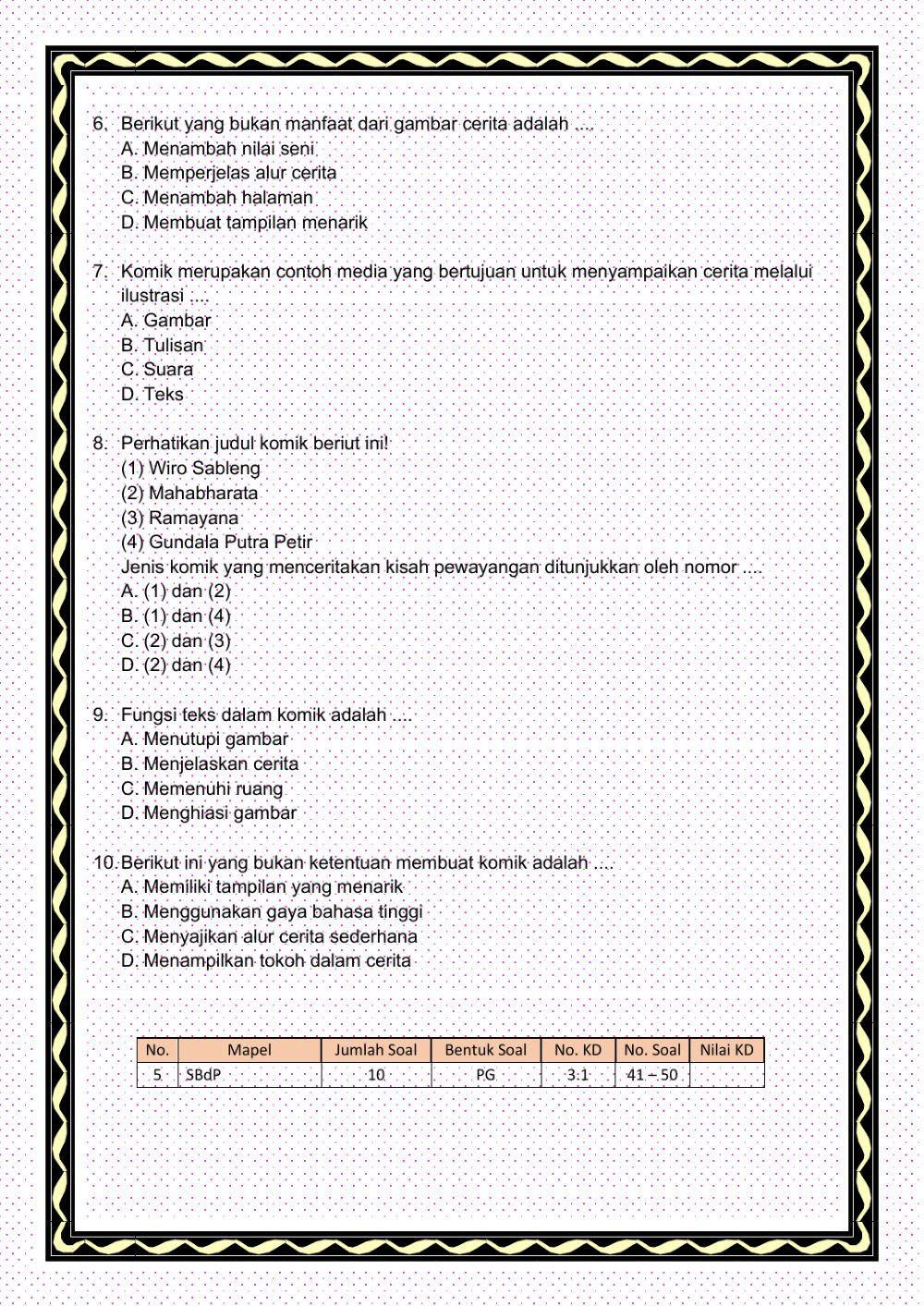PAS I Tema 1 SBdP  Kelas 5 Tahun Pelajaran 2020-2021