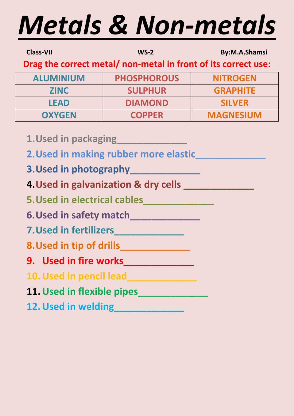 Uses of metals & non-metals