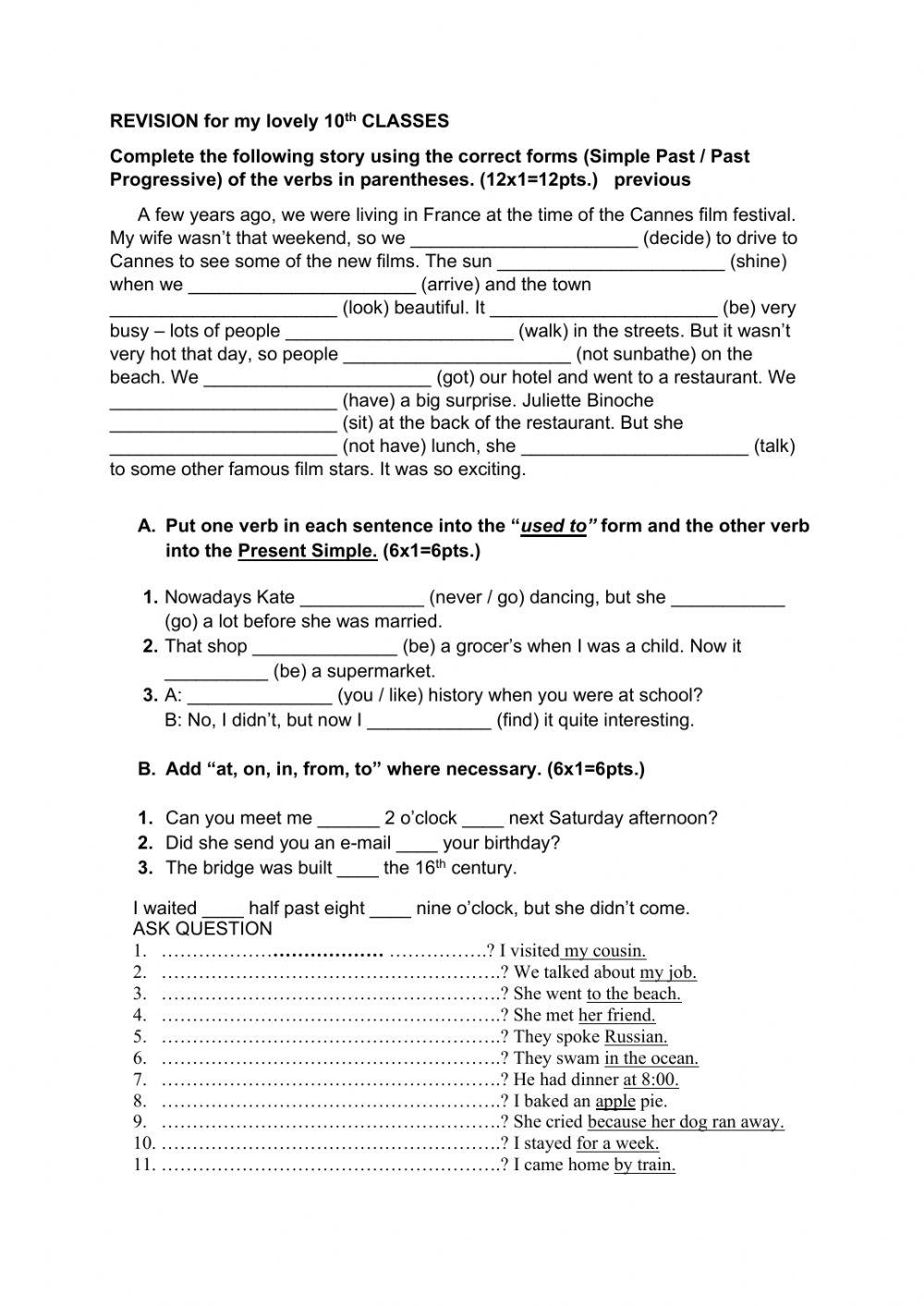 REVISION for MY 10 A- D- E