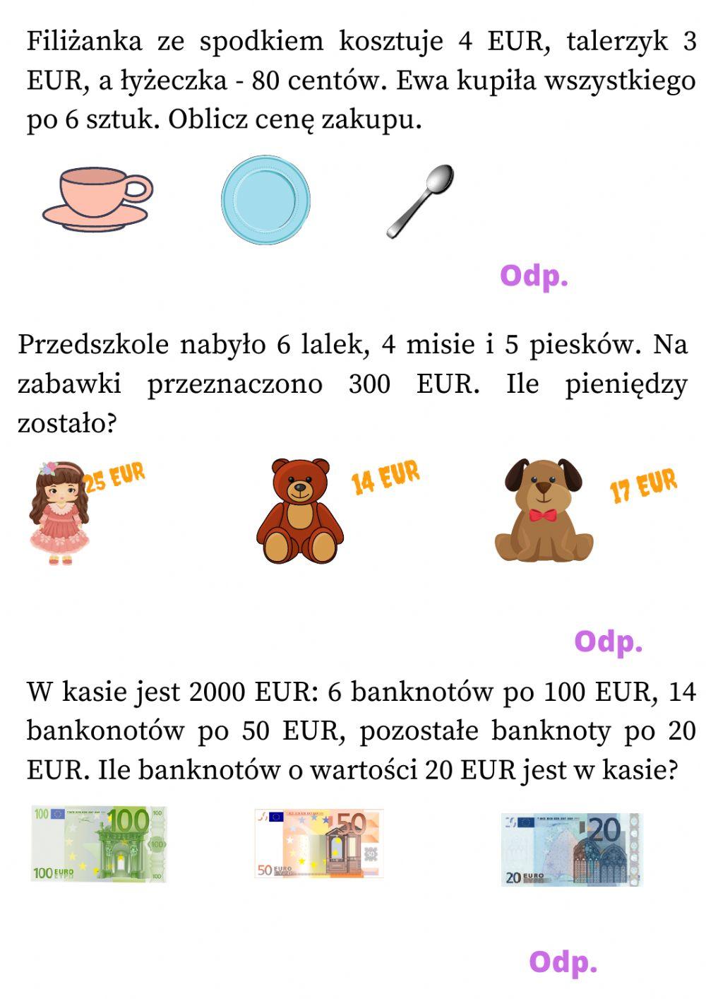 Zadania tekstowe (kilka działań)