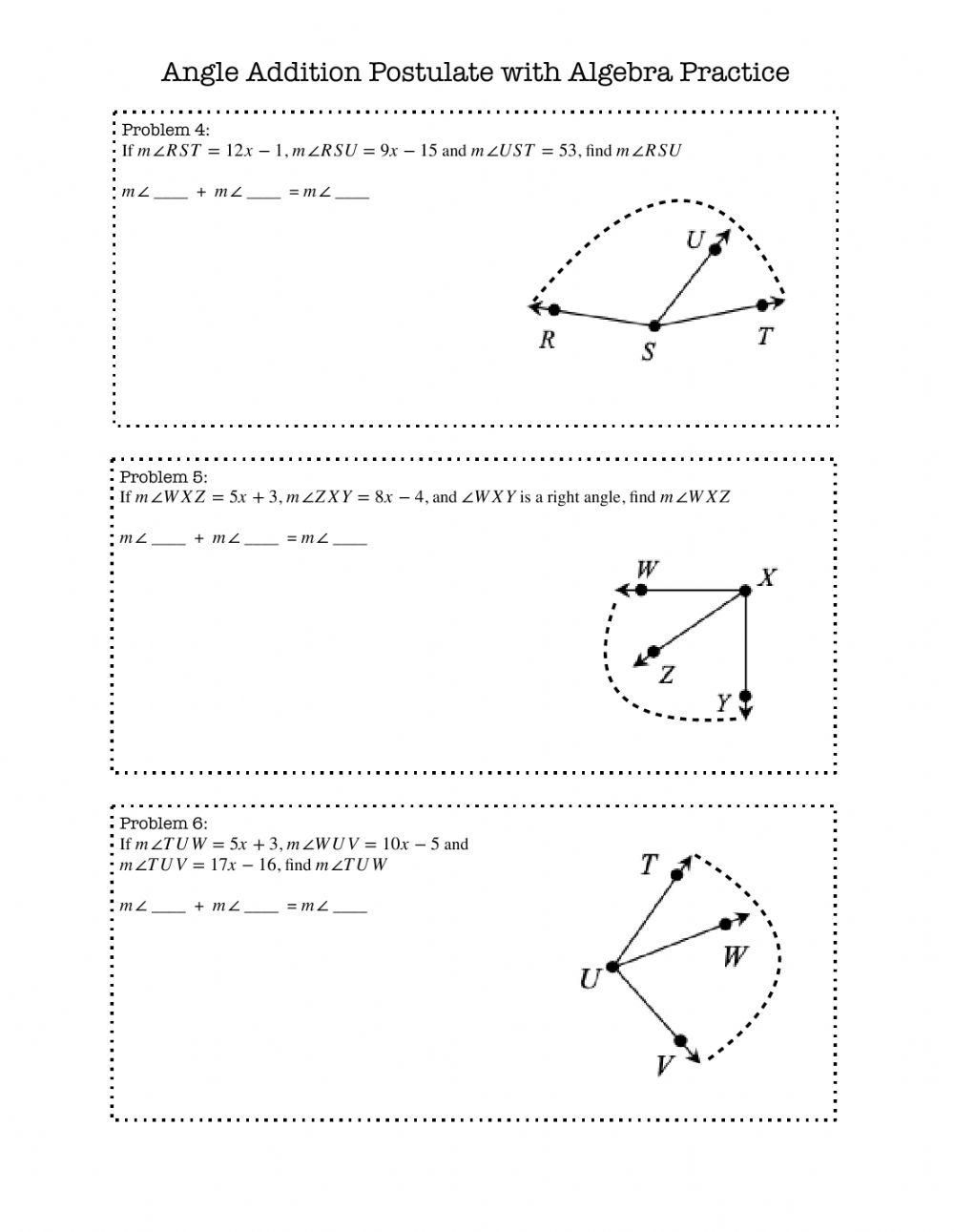 568856 Angle Addition Postulate Algebraic Practice