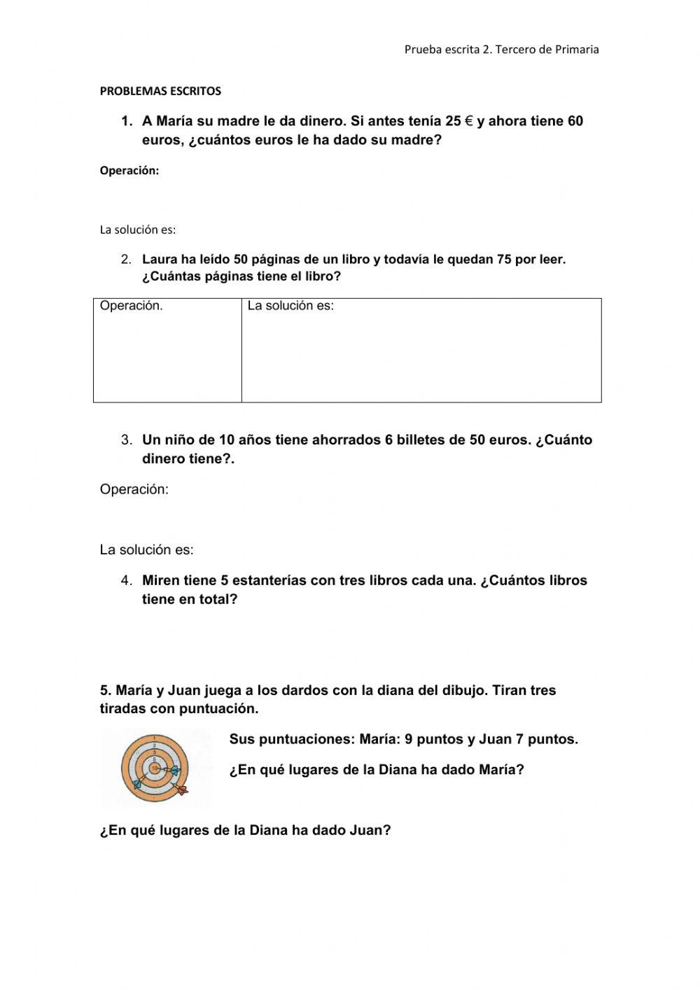 Problemas matemáticos de tercero