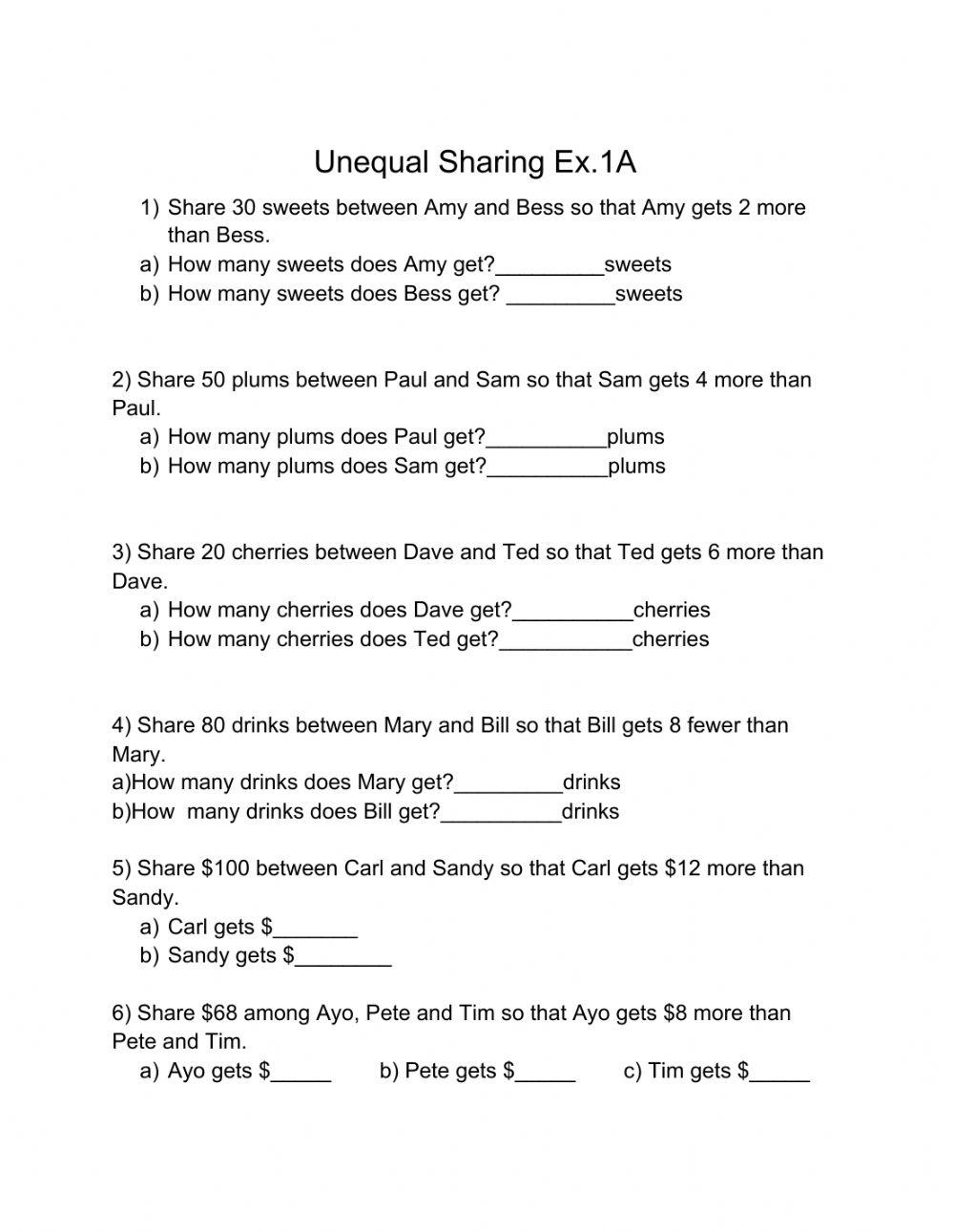 Unequal Sharing Ex. 1A