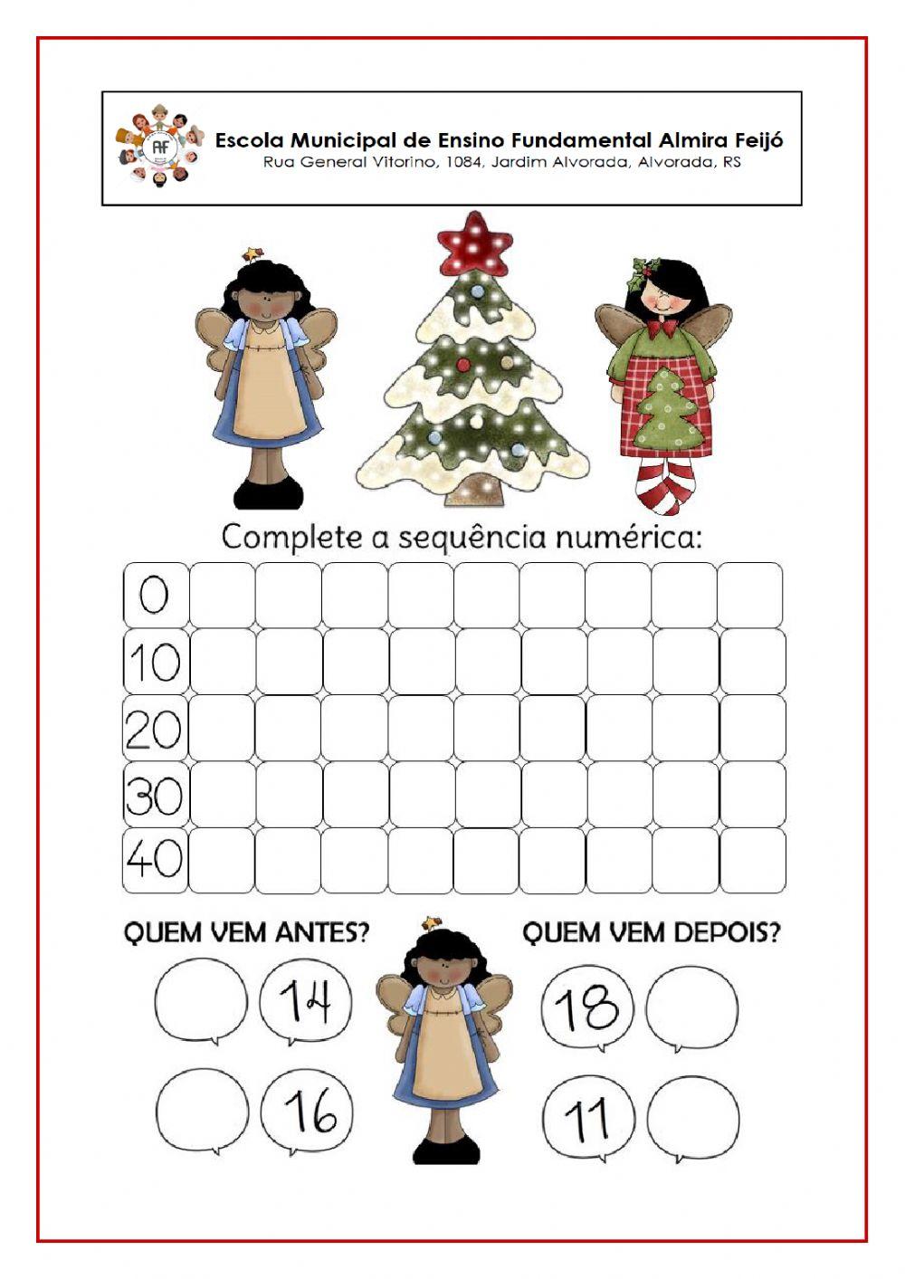 Sequência numérica -sucessor e antecessor até 40