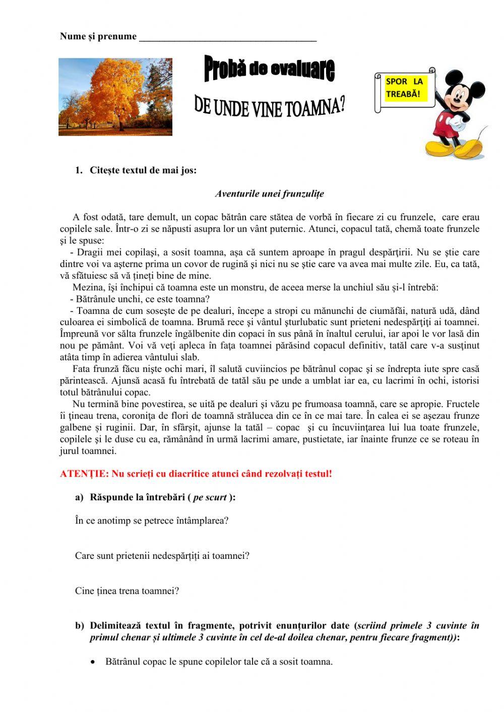 Test U. I. ,,De unde vine Toamna?-