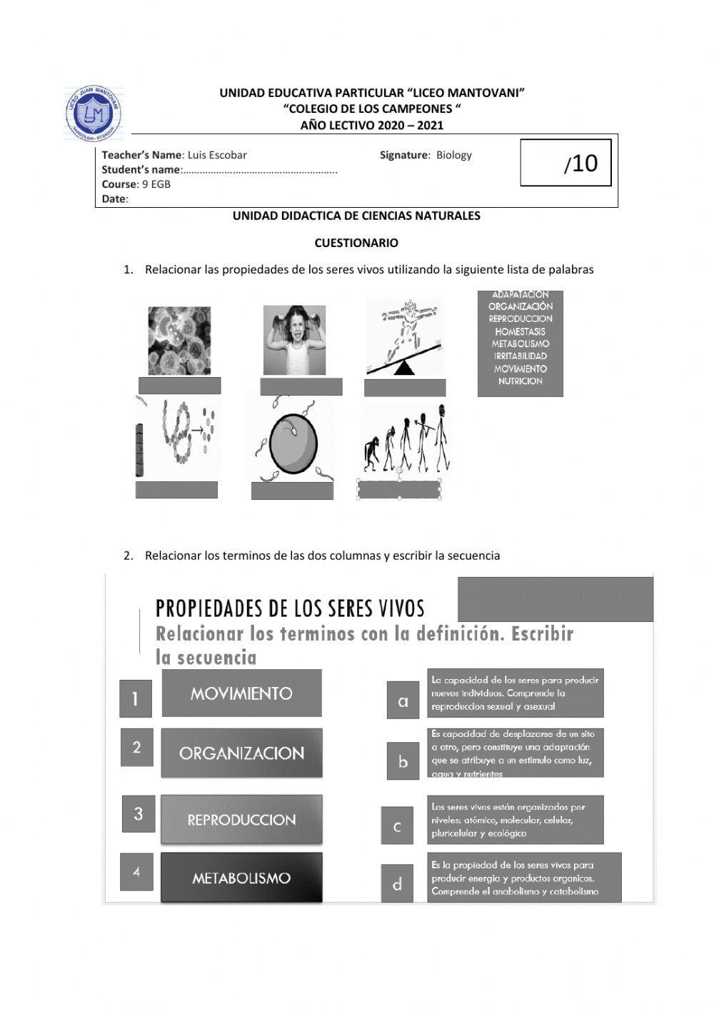 Propiedades de los seres vivos