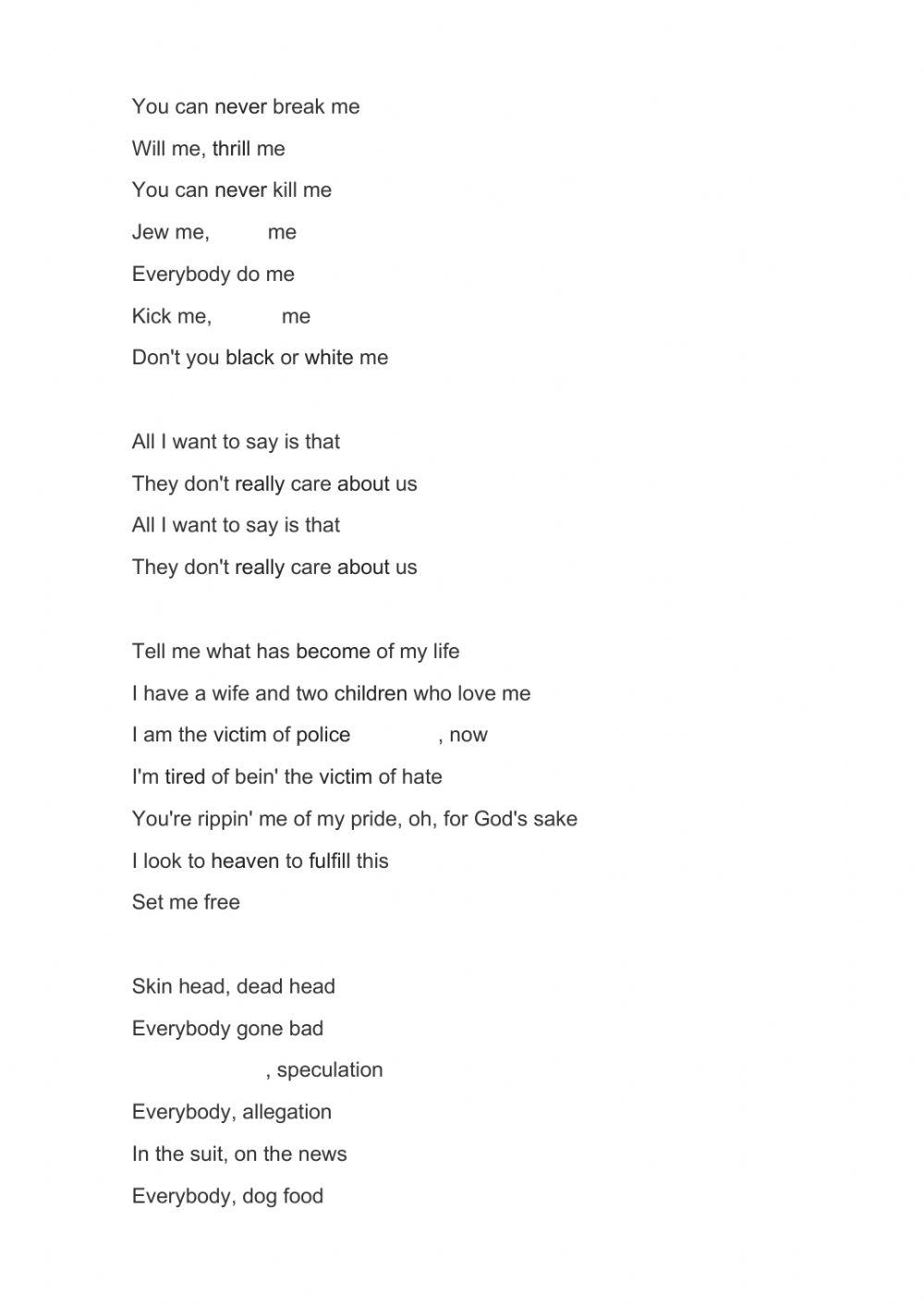 Listening - Michael Jackson They don't care about us