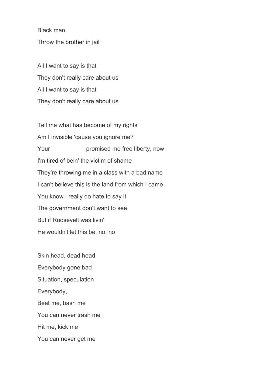 Listening - Michael Jackson They don't care about us