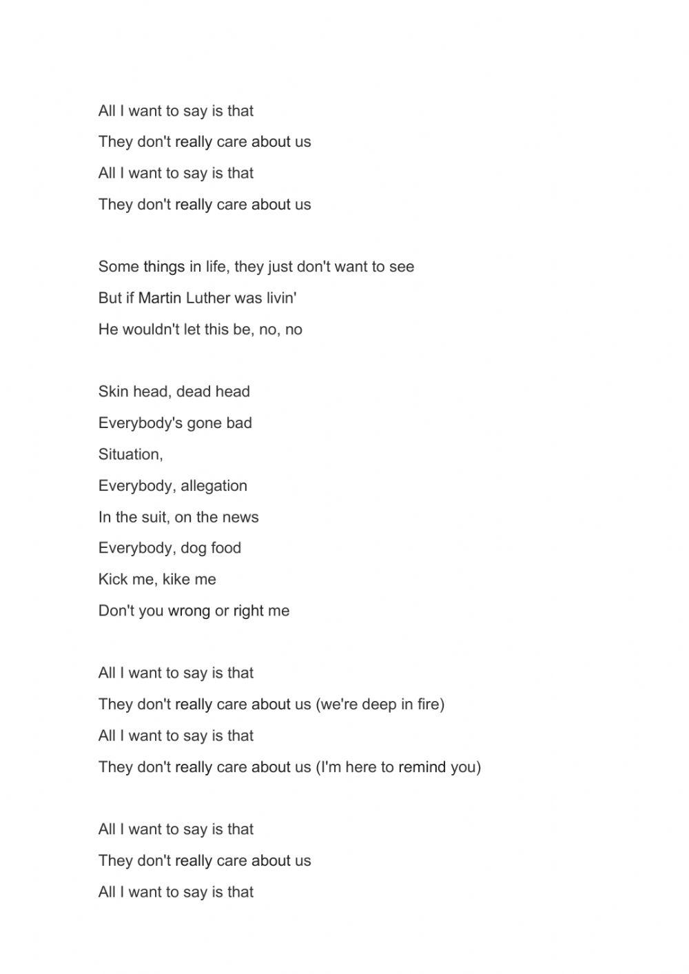 Listening - Michael Jackson They don't care about us