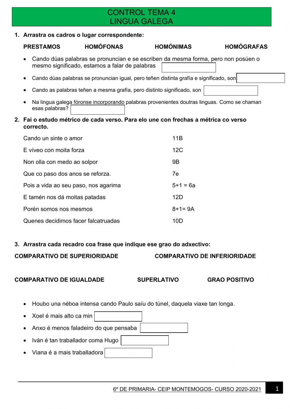Control lingua e literatura galega