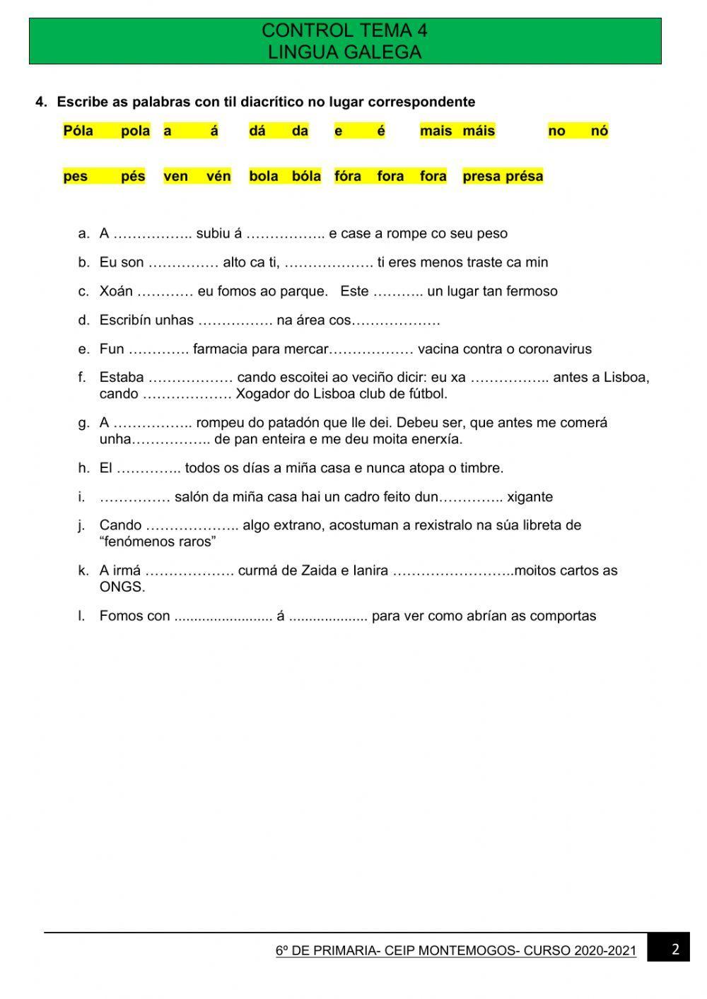 Control lingua e literatura galega