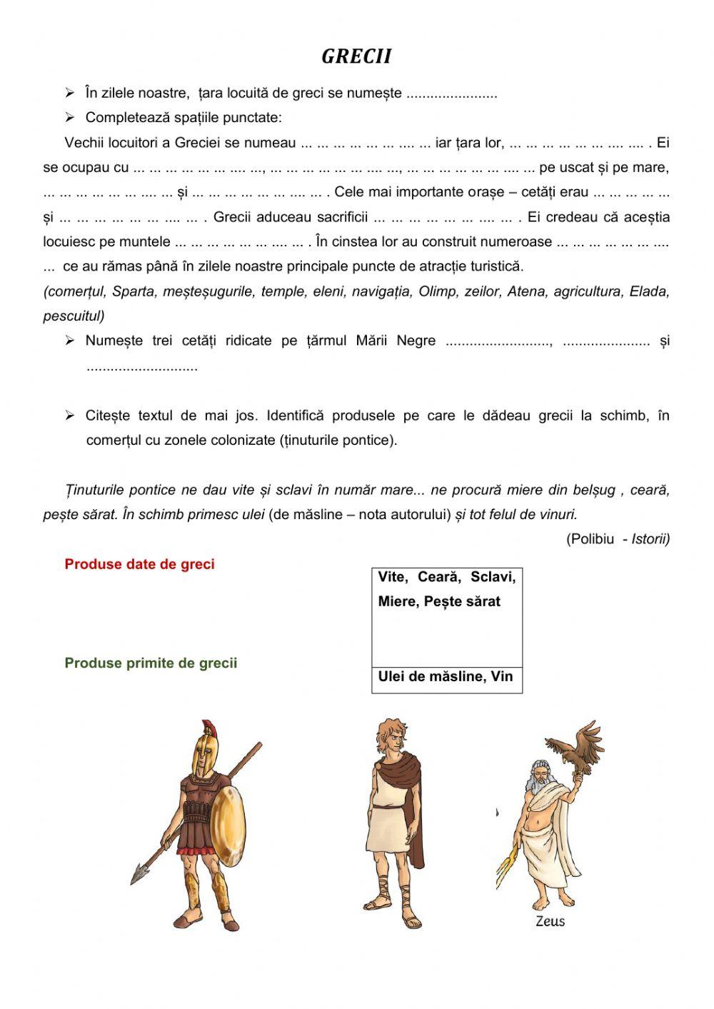 Grecii - fișa de lucru