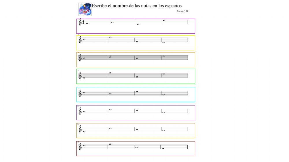 Nombre notas en líneas y espacios
