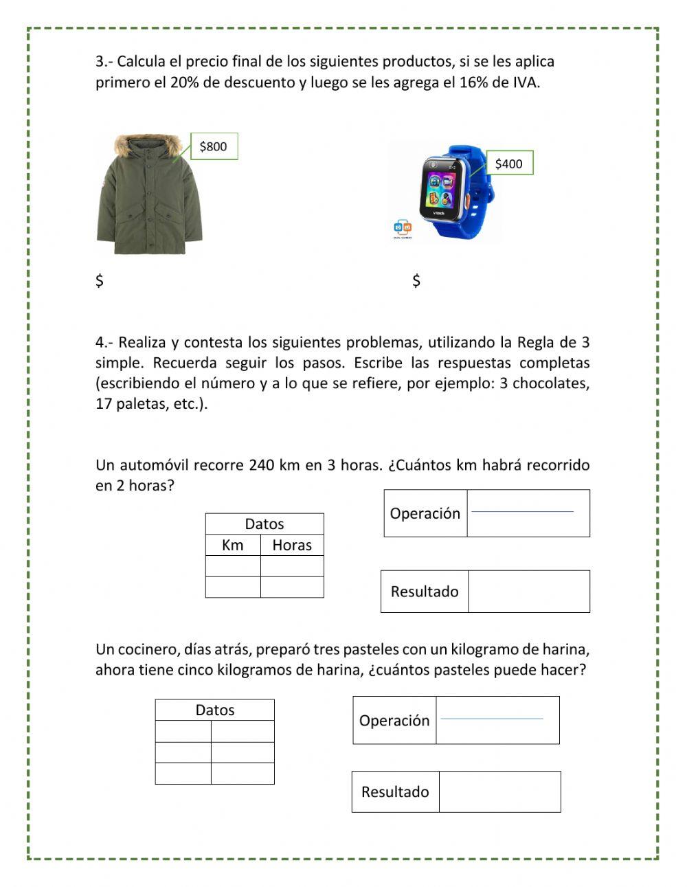 Porcentajes y Regla de 3 simple