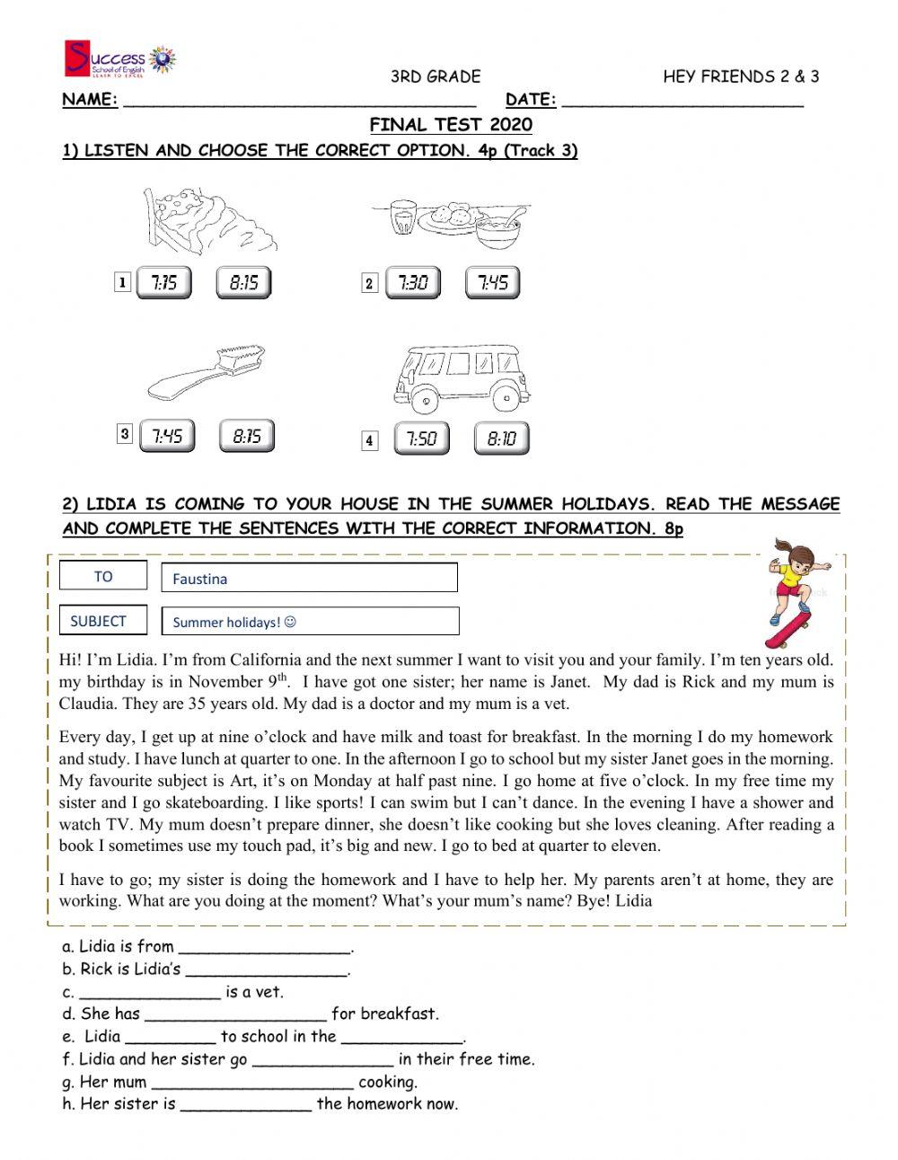 FINAL TEST 2020 - 3rd Grade