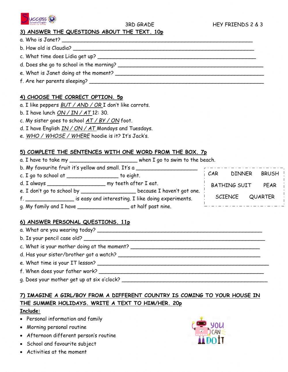 FINAL TEST 2020 - 3rd Grade