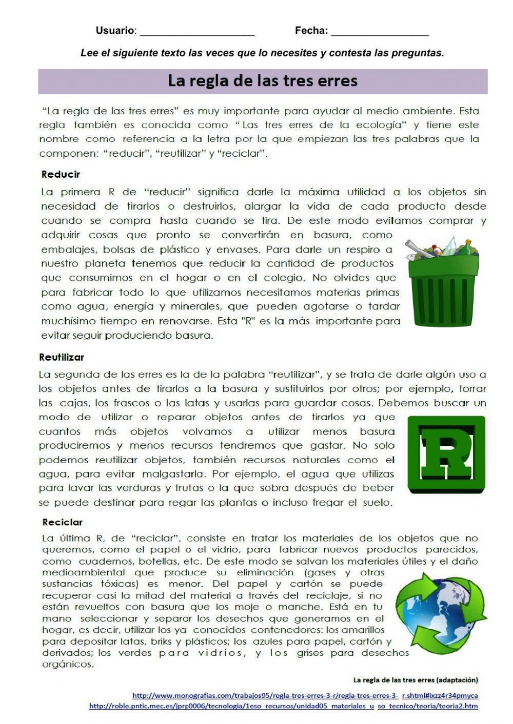 Comprensión escrita: La regla de las tres erres