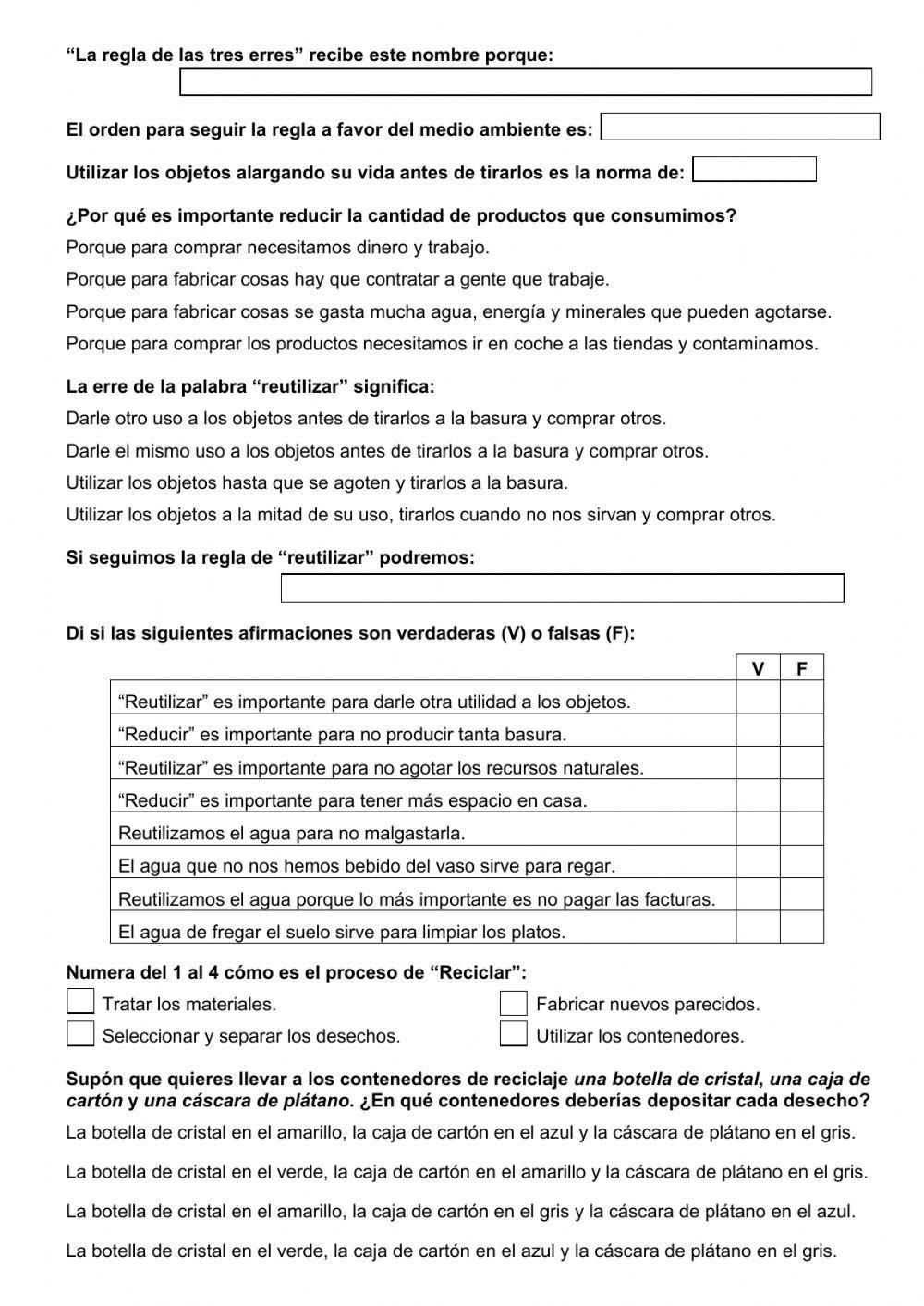 Comprensión escrita: La regla de las tres erres