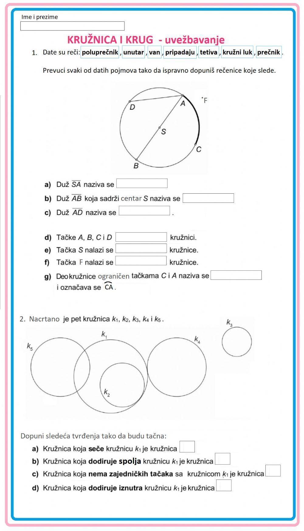 Kružnica i krug - vežbanje