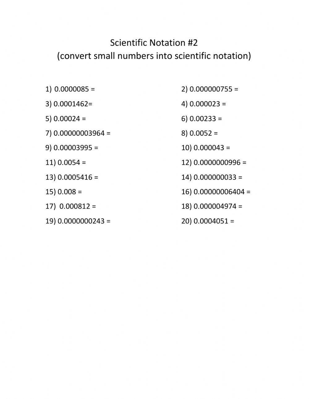 Scientific Notation -1 (small numbers to scientific)