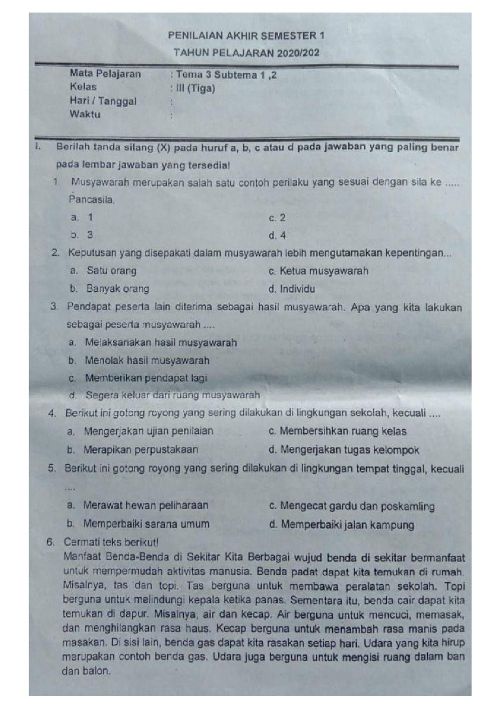 PAS Tematik Tema 3 Sub tema 1 san 2