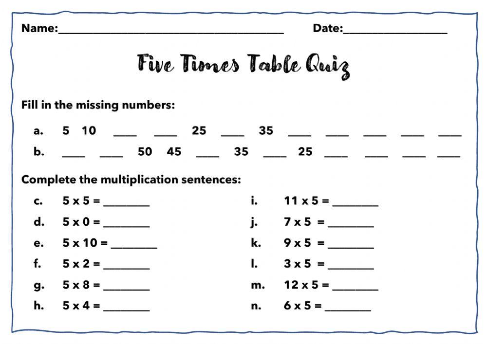 5 Times Table Quiz