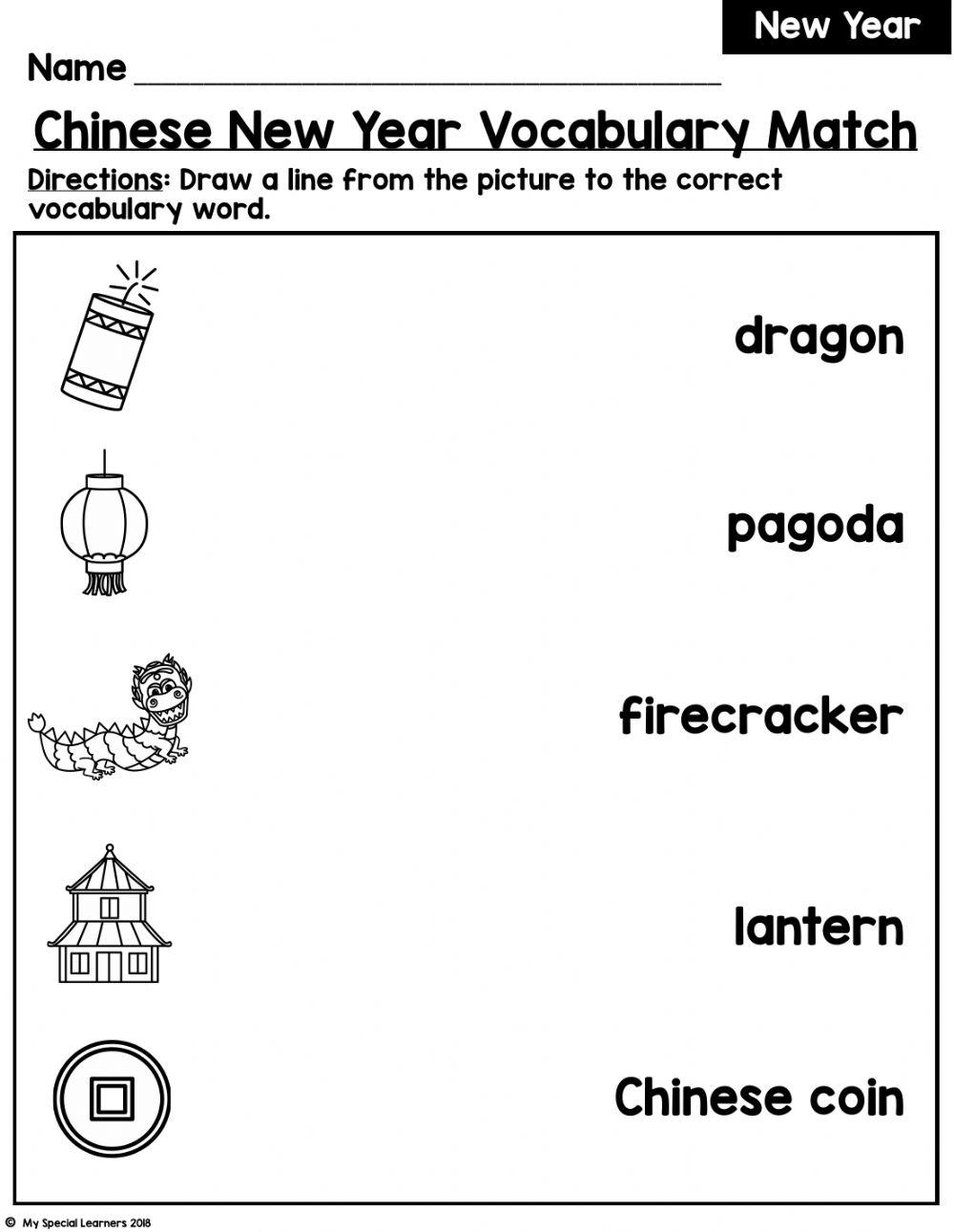 Chinese new year vocabulary match online exercise for live worksheets