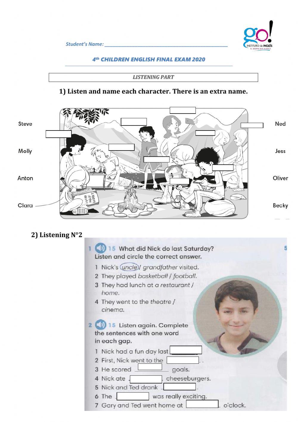 CHILDREN 4 - FINAL EXAM - LISTENING and WRITING