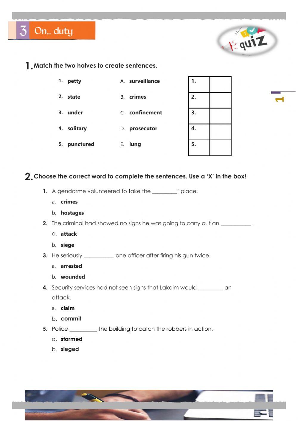 'On Duty'-Unit 3- Vocabulary Quiz