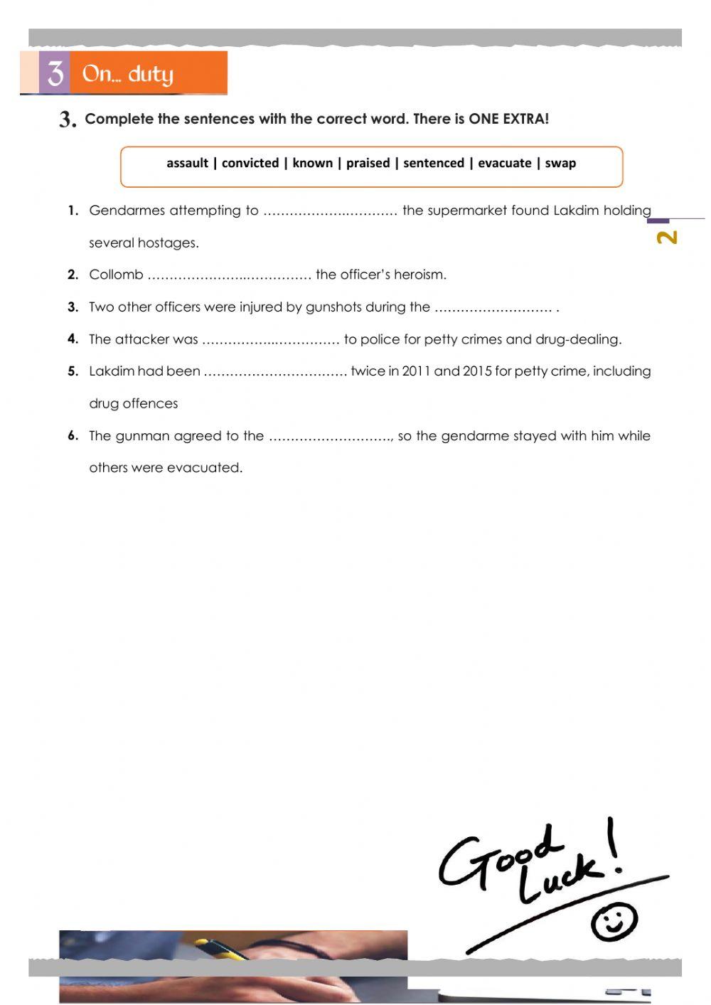 'On Duty'-Unit 3- Vocabulary Quiz