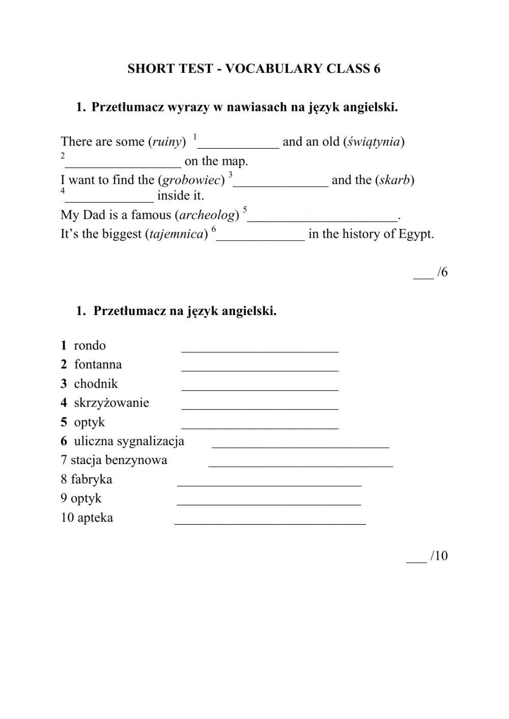 Evo Plus 3 - unit 3 - short vocab test