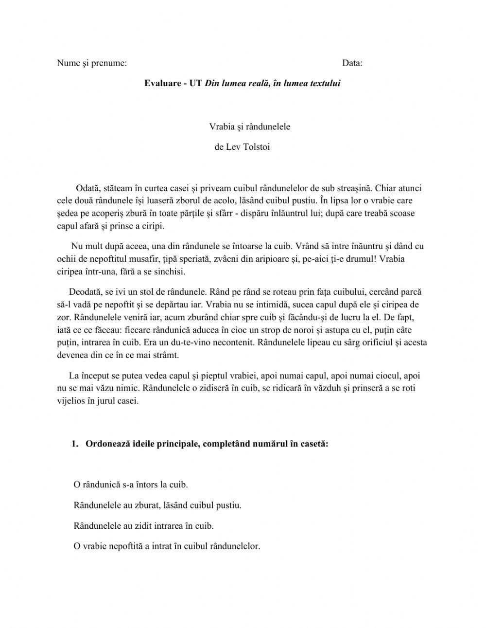 Evaluare-Din lumea reala in lumea textului