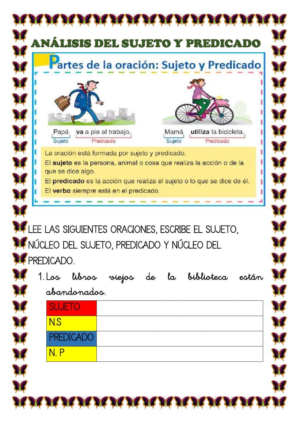 El sujeto y el predicado online worksheet Live Worksheets