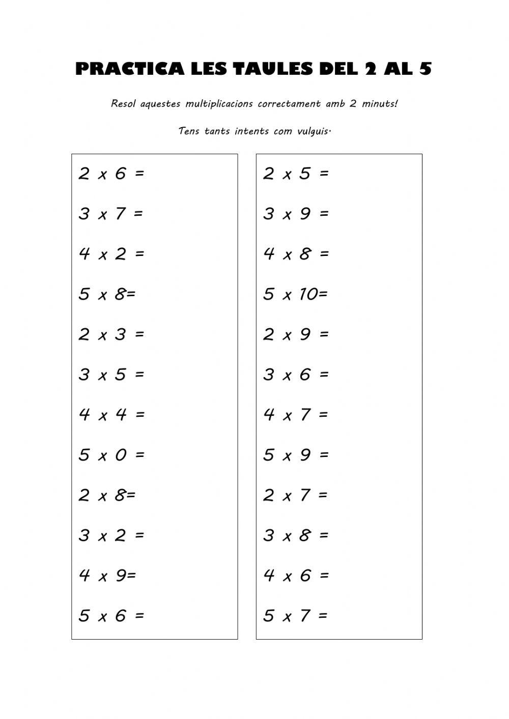 Practica les taules del 2 al 5