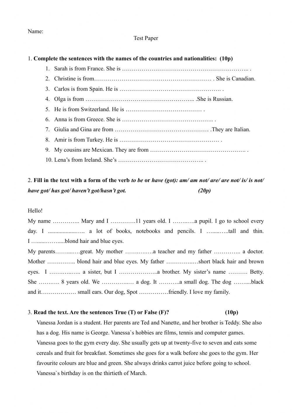 Test Paper 5th Grade