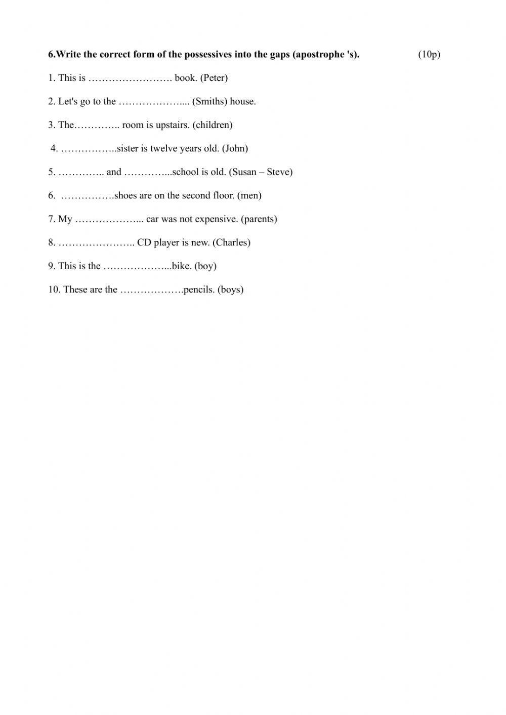 Test Paper 5th Grade